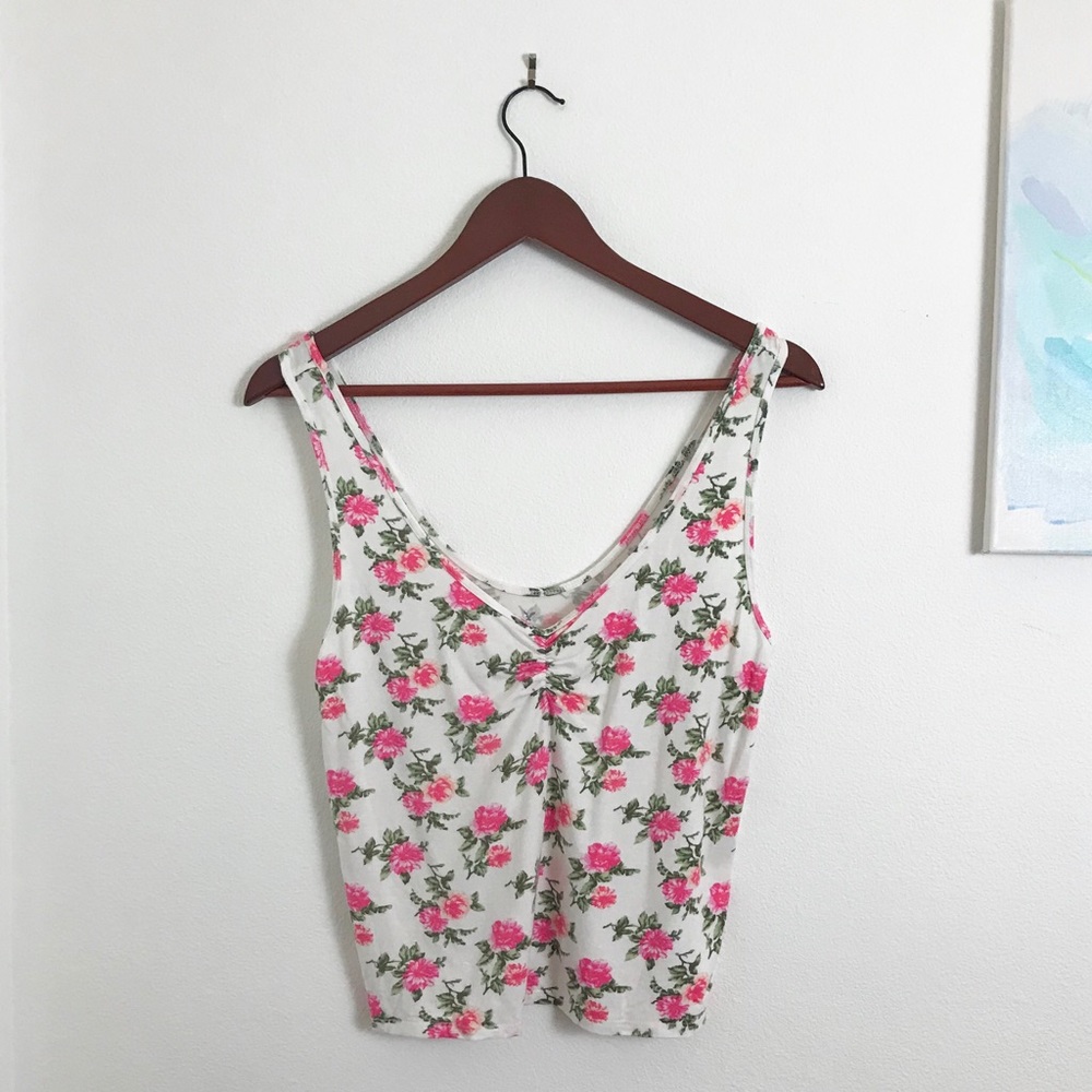 American Eagle Soft & Sexy Ruched Floral Crop Tank